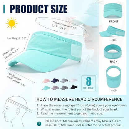 Cuffbow 8 Pcs Sports Sun Visor Hats for Women Men Cooling Stretchy Sun Visor Breathable Lightweight for Running Golf Outdoor