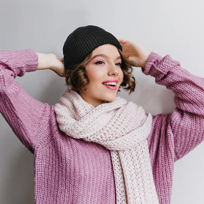 ROYBENS Short Wool Fisherman Beanie for Men Women Knit Fleece Lined Beanies - color: 2pcs-black+camel