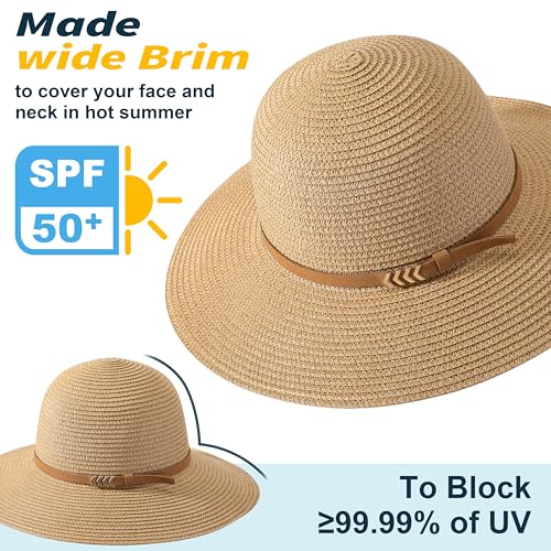 Beach Sun Straw Hats for Women, UPF 50+ UV Sun Protection Summer Straw Hat - color: 9cm,khaki Arrow