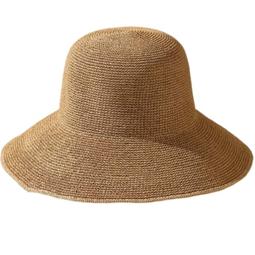 KORADI Womens Sun Hats Straw Hat Summer Beach Hats Foldable Floppy Cap Wide Brim Woven Bucket Hat - color: Khaki03