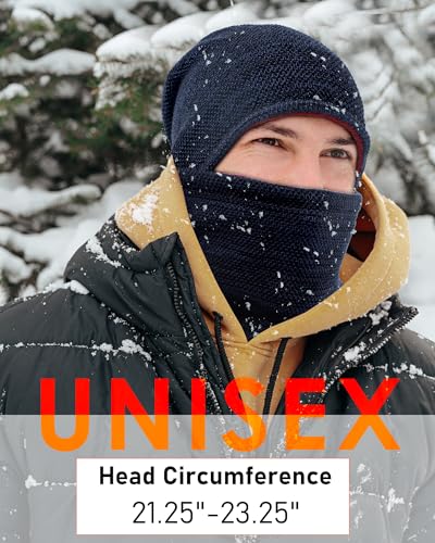 Winter Mens Beanie Hat Scarf Set Fleece Lined Windproof Ski Skull Cap Women - color: Blue+red