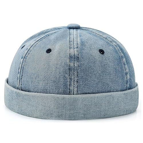 Men Docker Cap Brimless Skullcap Sailor Cap Rolled Cuff Retro Beanie Hat with Adjustable - color: Blue