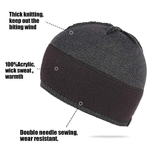 Mens Winter Beanie Hat Warm Knit Cuffed Plain Toboggan Ski Skull Cap (3 Patterns) - color: B3-carbonarius