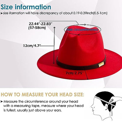 Fedora Hats for Men Wide Brim Panama Hat with Classic Belt - color: Red