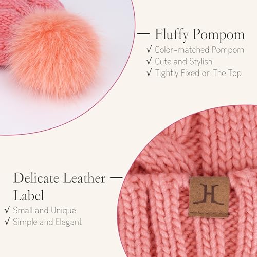 FZ FANTASTIC ZONE Womens Pom Pom Winter Warm Beanie Hat Cap Fleece Lined - color: Pink