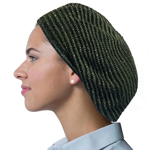 Hair Snood, Knit Slouchy Beret Beanie Lightweight, Jewish Head Coverings for Women, Cancer Headwear for Women Chemo Sleep Hat - color: Olive Circular