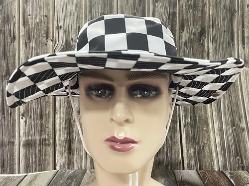 Funny Sun Hat for Men Women Wide Brim Bucket Hat Hiking Boonie Hat Summer Beach Fishing Caps - color: Black White Checkered