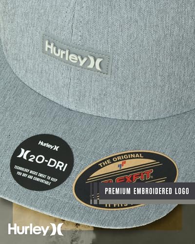 Hurley Mens Baseball Cap - Lightweight H2O-DRI Breathable Moisture Wicking Curved Brim Fitted Hats for Men - color: Grey Heather, size: Large-X-Large