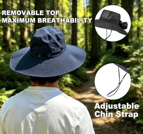 Fishing Sun Hat for Men UPF 50+ Wide Brim Boonie Hats for Summer - color: Navy Blue
