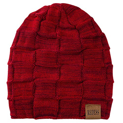 REDESS Beanie Hat for Men and Women Winter Warm Hats Knit Slouchy Thick Skull Cap with Face Cover - color: D6 Red