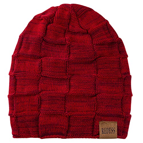 REDESS Beanie Hat for Men and Women Winter Warm Hats Knit Slouchy Thick Skull Cap with Face Cover - color: D6 Red