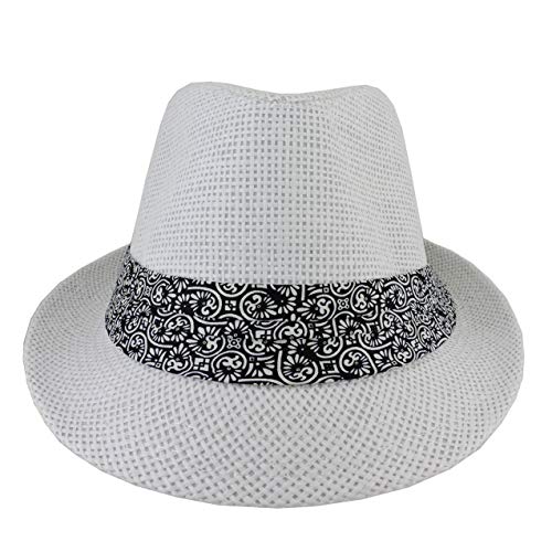 SILVERFEVER Fedora Hats Mens Women Sun Beach Derby Panama Summer Hats Gangster Cuban Jazz - color: White Printed Pattern