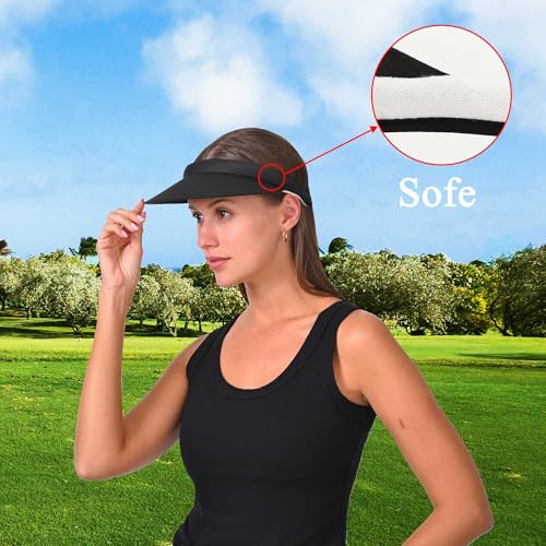 2 Pack Visor Women Men Sun Hat Clip On Visors Adjustable Sport Wide Brim Cap - color: Black, Leaves