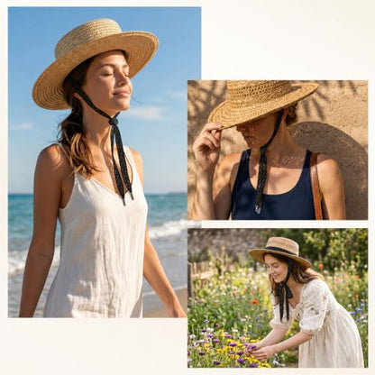 3 PCS Hat Straps for Wind, Adjustable Beige Sun Hats Chin Strap