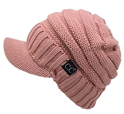 C.C Trendy Warm Oversized Chunky Soft Oversized Ribbed Slouchy Knit Hat with Visor Brim - color: Indie Pink