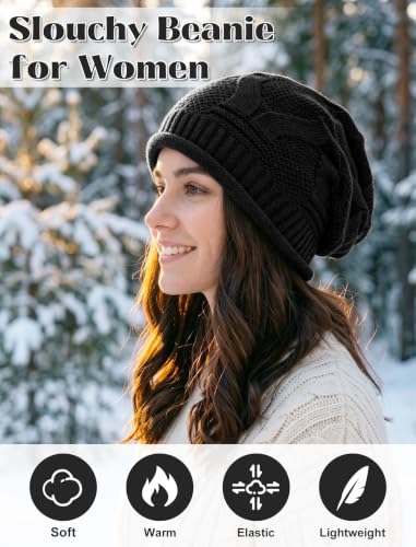 Senker Fashion 2 Pack Winter Beanie Hats for Women, Womens Slouchy Beanies - color: Black Blue