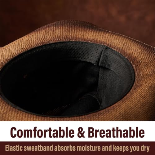 Straw Cowboy Hats for Women and Men - color: Sf-bronw, size: Medium