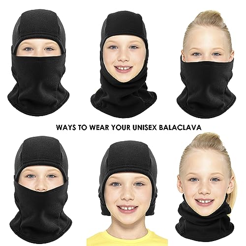Ski Mask Balaclava for Kids Cold Weather Warm and Winter Windproof Fleece Caps Boys Girls Full Face Mask 2 Packs - color: Blue+medium Grey