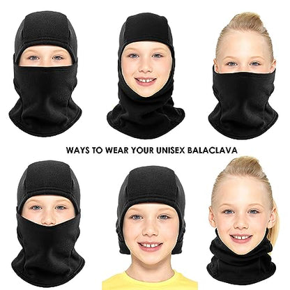 Ski Mask Balaclava for Kids Cold Weather Warm and Winter Windproof Fleece Caps Boys Girls Full Face Mask 2 Packs - color: Blue+medium Grey