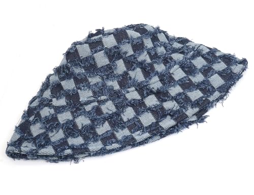 Women's Washed Cotton Bucket Hat Cowboy Checkerboard Fishermen Hat - color: Dark Blue