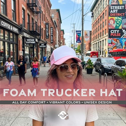 Funky Junque Blank Mesh Foam Lightweight Snapback Trucker Hat - color: White/Light Pink
