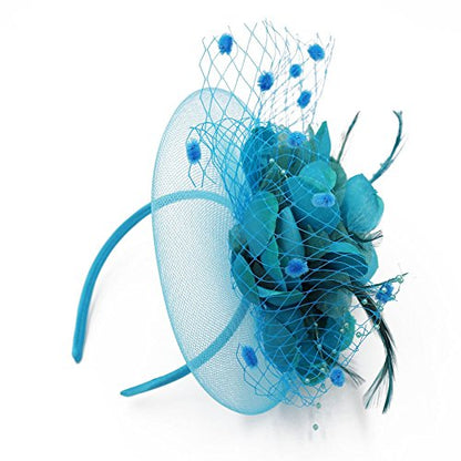 ACTLATI Fascinators Hat for Women Tea Party Headpiece Wedding Cocktail Flower Mesh Feathers Hair Clip 20s Flapper Fascinators - color: A3-lake Blue