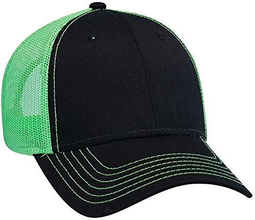 Ashen Fane 6 Panel Low Profile Contrast Vertical Mesh Back Snapback Hat - color: Blk/Blk/N.grn