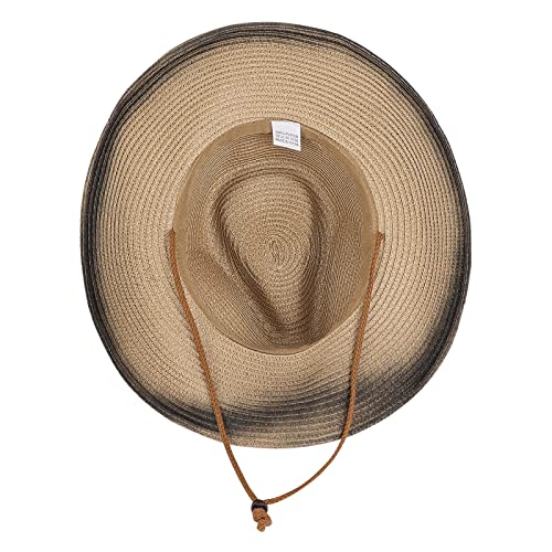 Straw Cowboy Sun Hat for Men Women Summer Fedora Beach Panama Western Cap - color: Brown