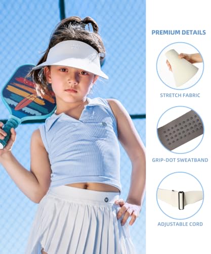 SMILEYWORLD Kids Sun Visor Hats for Girls Boys, UPF 50+ Adjustable Cooling Sports Hat, Packable Visor for Tennis, Pickleball - color: White