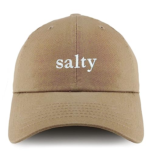 Trendy Apparel Shop Salty Embroidered Solid Adjustable Unstructured Dad Hat - color: Khaki