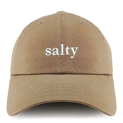 Trendy Apparel Shop Salty Embroidered Solid Adjustable Unstructured Dad Hat - color: Khaki