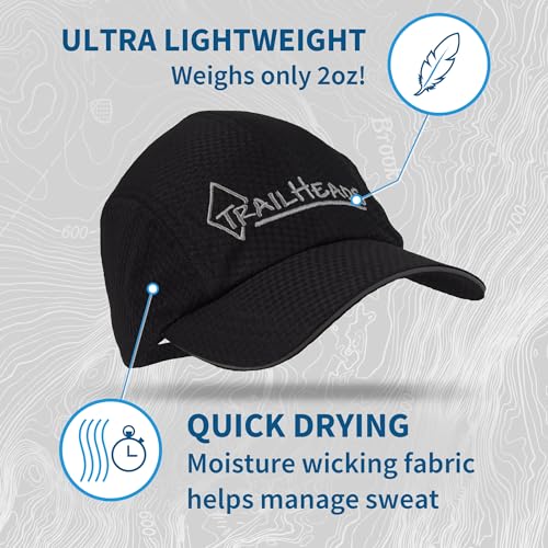 TrailHeads Men's Race Day Running Hat, Quick Dry, Moisture Wicking - color: Black/Silver Logo