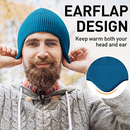 Arcweg Beanie with Earflap for Men Women Winter Warm Thermal Hats Stocking Cap Toboggan Outdoor Hat - color: Lake Blue