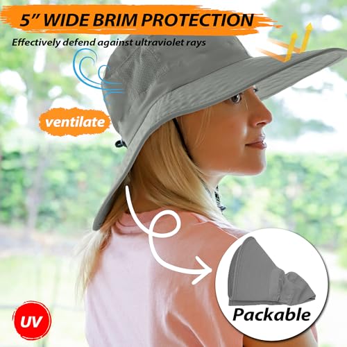 Solaris Wide Brim Sun Hat with Neck Flap - color: Grey, size: One Size