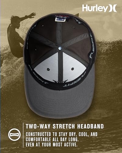 Hurley Mens Textured Fitted Baseball Cap, Moisture Wicking, Curved Brim - color: Dark Grey, size: Small-Medium