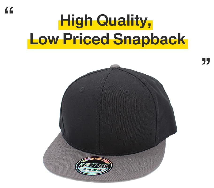KBETHOS Classic Snapback Hat Blank Cap Underbrim Cotton Wool Blend Flat Visor Adjustable Unisex - color: Black Dark Gray