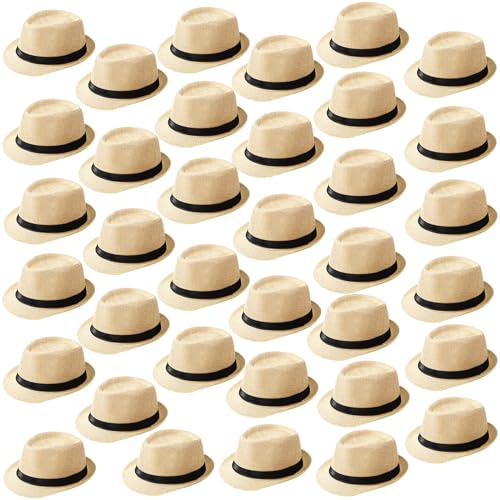 Suhine 36 Pcs Fedora Hat Bulk for 20s Party Supplies - color: Beige