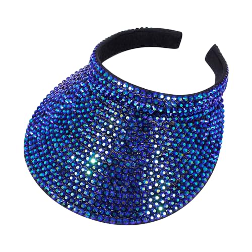 Haoohu Shiny Rhinestones Clip On Sport Sun Visor Hat for Women Men Outdoor Adjustable Wide Brim Summer Cap - color: Blue