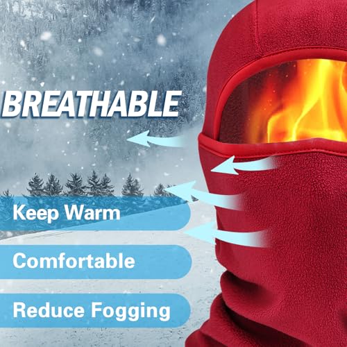 Balaclava Ski Mask for Men & Women - Winter Face Mask with Multiple Wear Styles - for Outdoor Sports & Cold Weather - color: Red