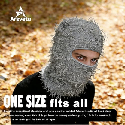 Distressed Ski Mask Balaclava, Yeat Shiesty Knitted Full-Face Mask - color: Gray