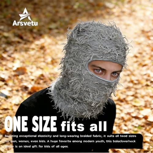 Distressed Ski Mask Balaclava, Yeat Shiesty Knitted Full-Face Mask - color: Gray