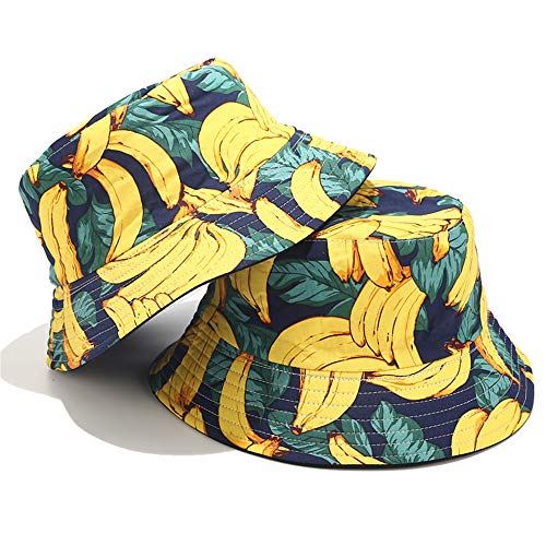 Unisex Print Double-Side-Wear Reversible Bucket Hat - color: Banana