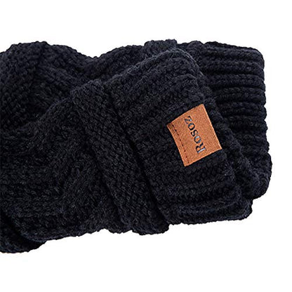 Rosoz 2 Pack Ponytail Beanie for Women,Winter Warm Beanie Tail Soft Stretch Cable Knit Messy High Bun Hat - color: 1pack-black