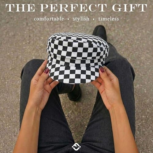 Funky Junque Greek Fisherman Newsboy Cap, Cotton Captains Bakerboy Hat - color: 2 Pack - Checker - White/Black & Solid Black