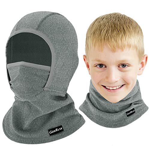 GoxRunx Kids Balaclava Ski Mask,Fleece Face Mask Neck Warmer for Boys Girls,Windproof Face Cover for Cold Weather - color: Grey