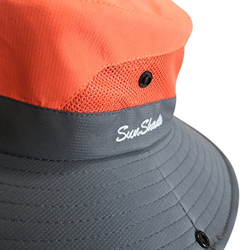 Muryobao Women's Ponytail Sun Hat UV Protection Foldable Mesh Wide Brim Beach Fishing Hat - color: Orange
