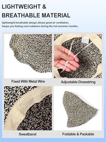 sy soul young Women's Straw Sunhat Wide Brim Hand Woven Beach Bucket Hat - color: Beige & Black