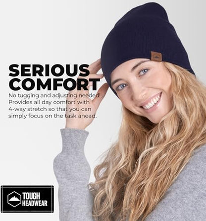 Tough Headwear Knit Beanie Hat - Stretch Fit Winter Hats for Men - Breathable Beanie for Women - Durable Acrylic Winter Cap - color: Navy Blue