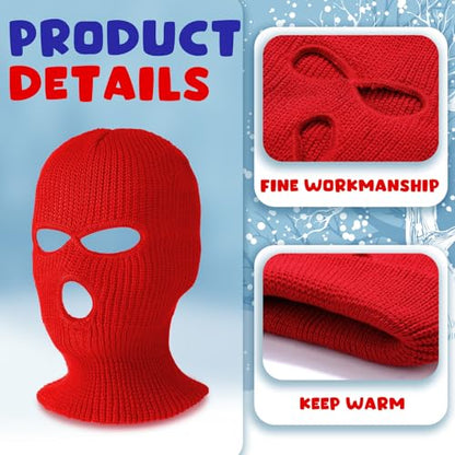 2 Pcs Kids 3-Hole Ski Mask Children Knitted Full Face Mask Winter Balaclava Face Cover for Kids Boys Girls - color: Red, Royal Blue