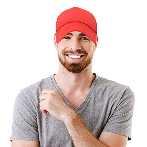 DALIX Solid Blank Trucker Hats Caps 2 Pack - color: Black and Red